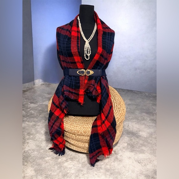 The Unbranded Brand Accessories - DONATED: ✨ Red & Navy Plaid Oversized Blanket Scarf | Buffalo Check Wrap